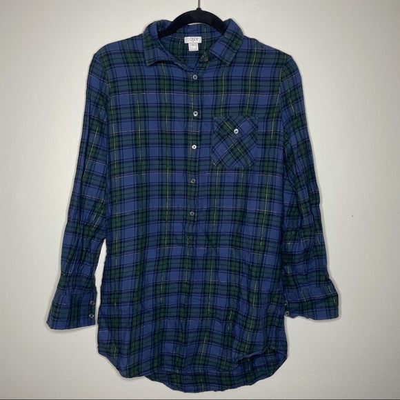 J. Crew Factory Flannel Pullover Navy Green Plaid